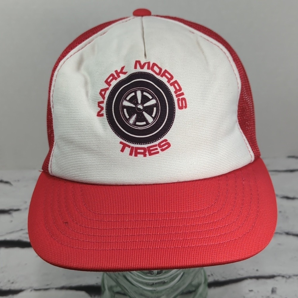 Mark Morris Tires Vintage Red Snapback Trucker Hat Adjustable Ball Cap